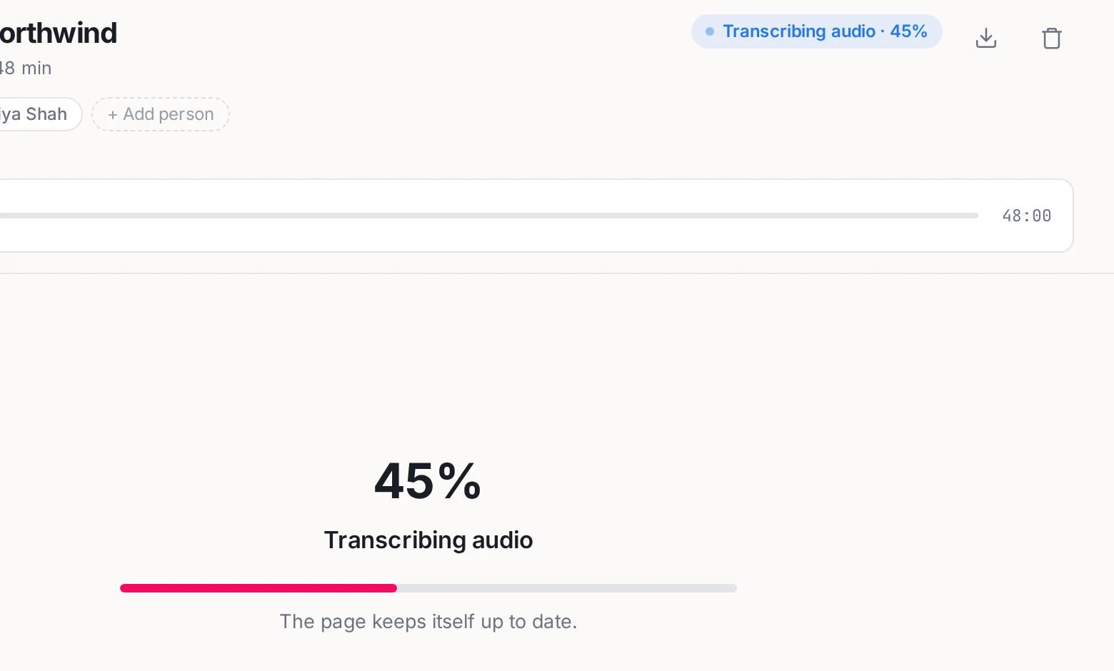 A meeting being transcribed, at 45%