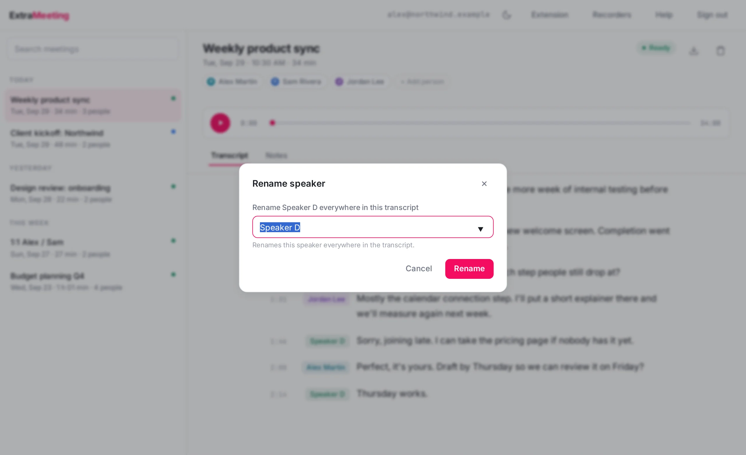 The Rename speaker dialog
